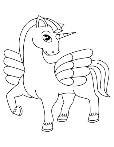 Cute Winged Unicorn Coloring Page